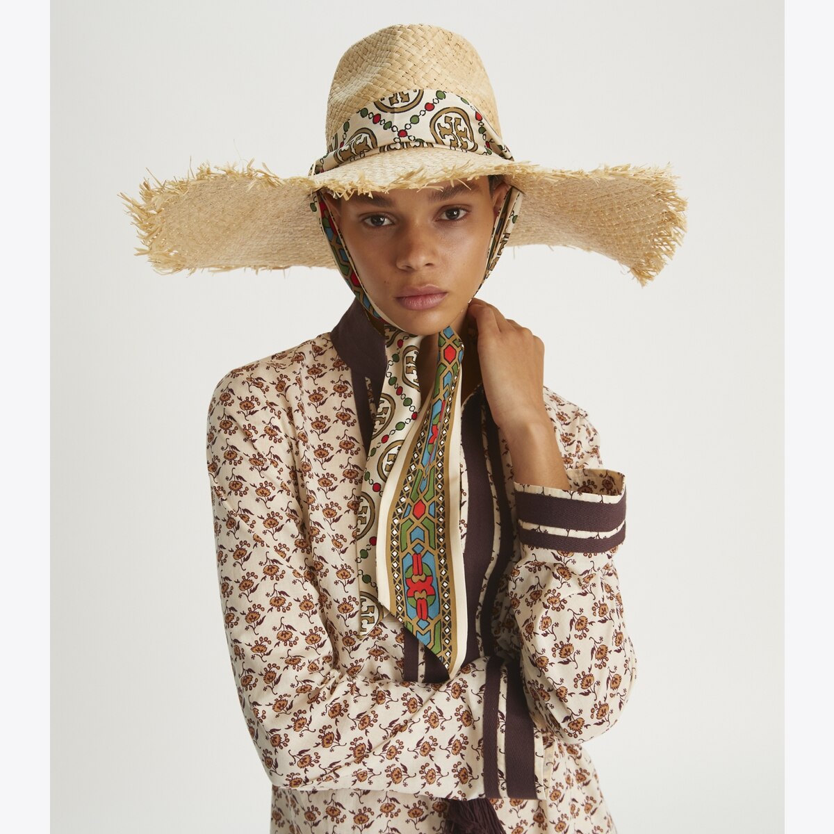Straw Hat with Tie-Natural 4 Straw Hat with Tie-Natural