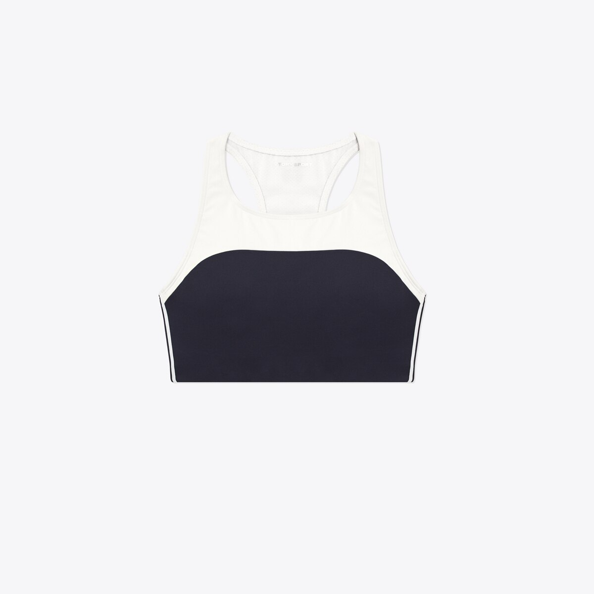 High-Neck Retro-Stripe Bra-Snow White/Tory Navy