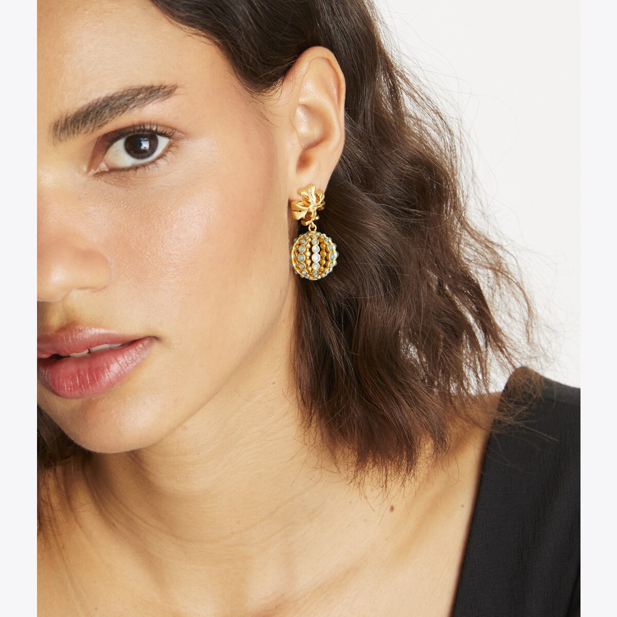 Small Roxanne Drop Earring-Rolled Gold/Light Blue 6 Small Roxanne Drop Earring-Rolled Gold/Light Blue