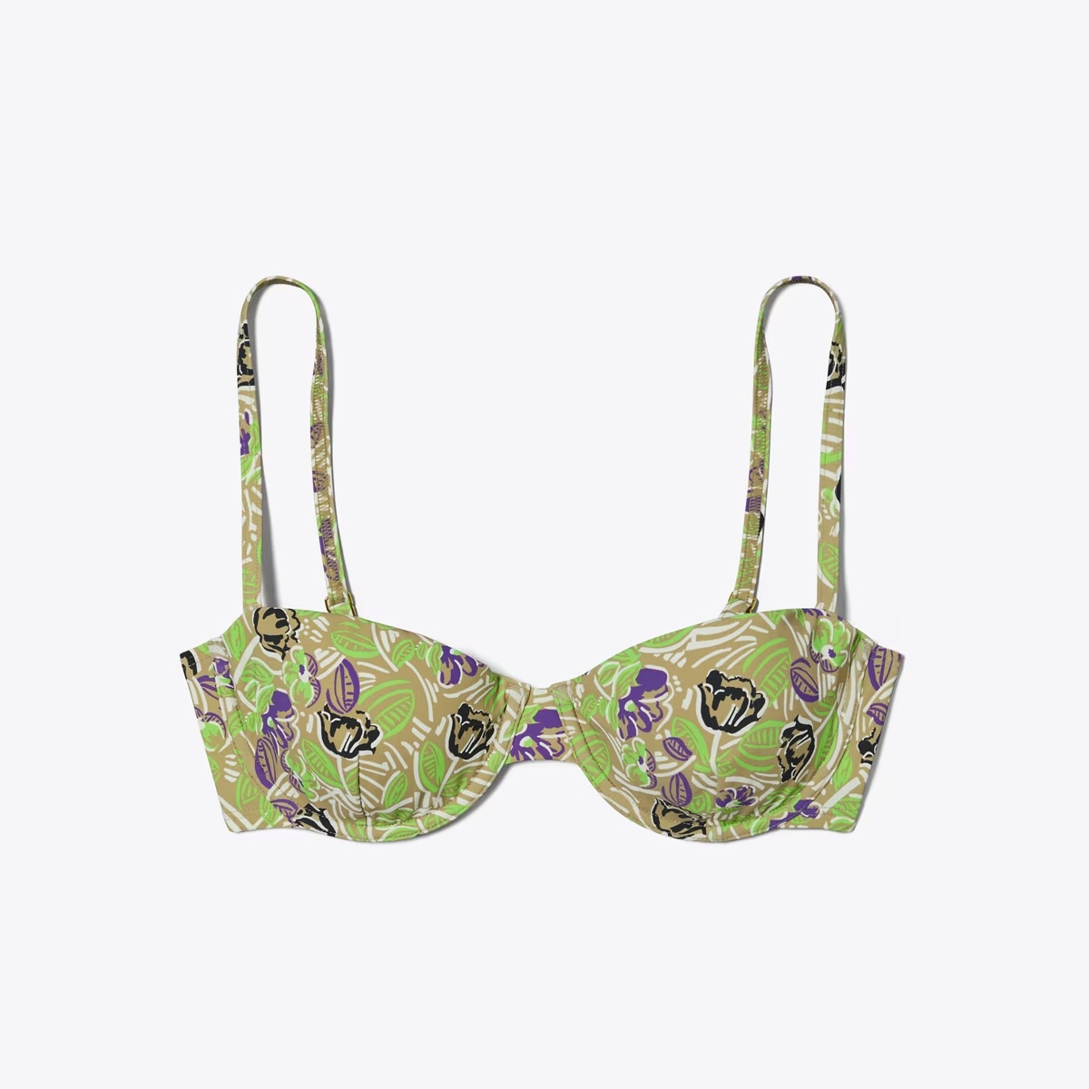 Printed Underwire Bikini Top-Green Scribble Floral 1 Printed Underwire Bikini Top-Green Scribble Floral