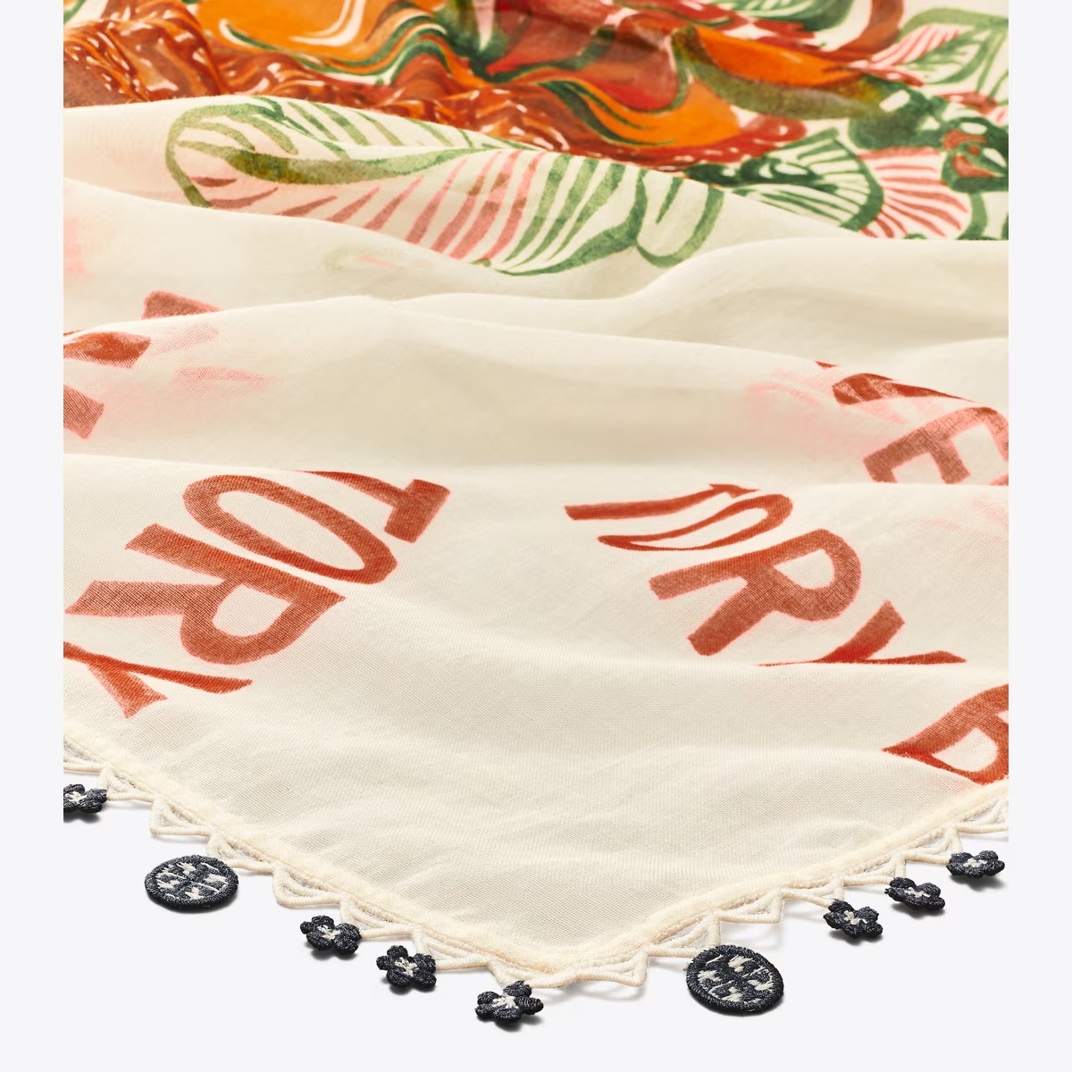 Fruit Basket Cotton Square Scarf with Trim-Multi 6 Fruit Basket Cotton Square Scarf with Trim-Multi