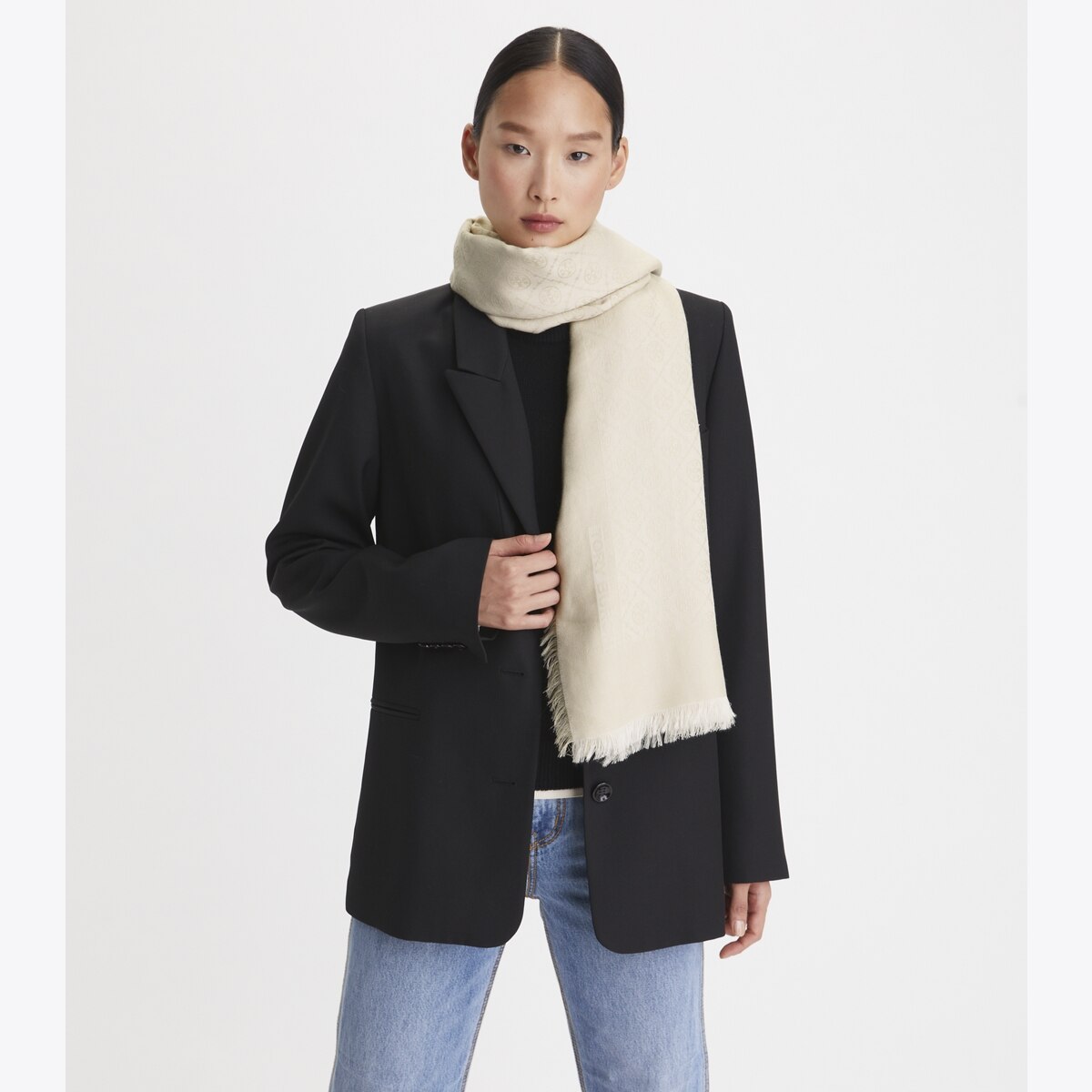 T Monogram Jacquard Traveler Scarf-Black 8 T Monogram Jacquard Traveler Scarf-Black